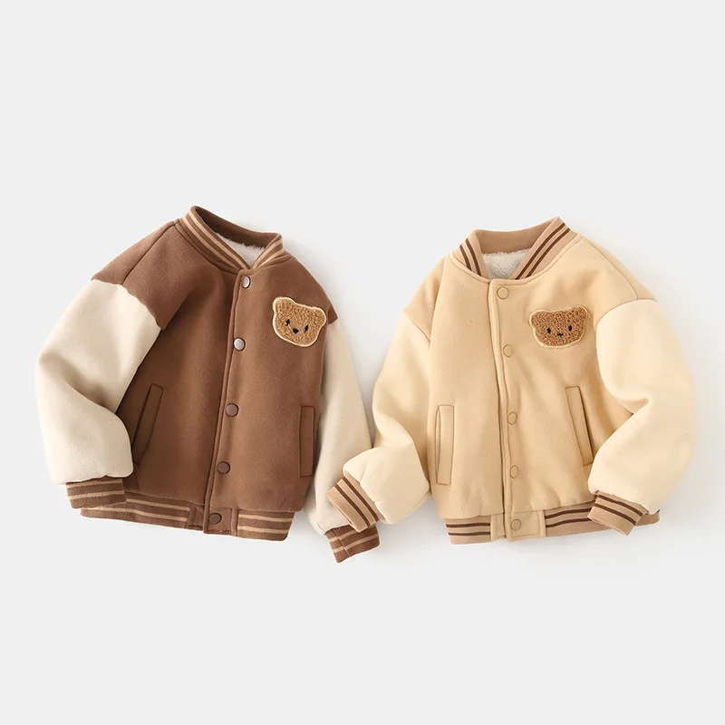 0-5 Y Autumn and Winter Baby Clothes Plush Baseball Jacket Cotton Jacket Clothing Girls Babies Boys Thick Top Children’s Hoodie