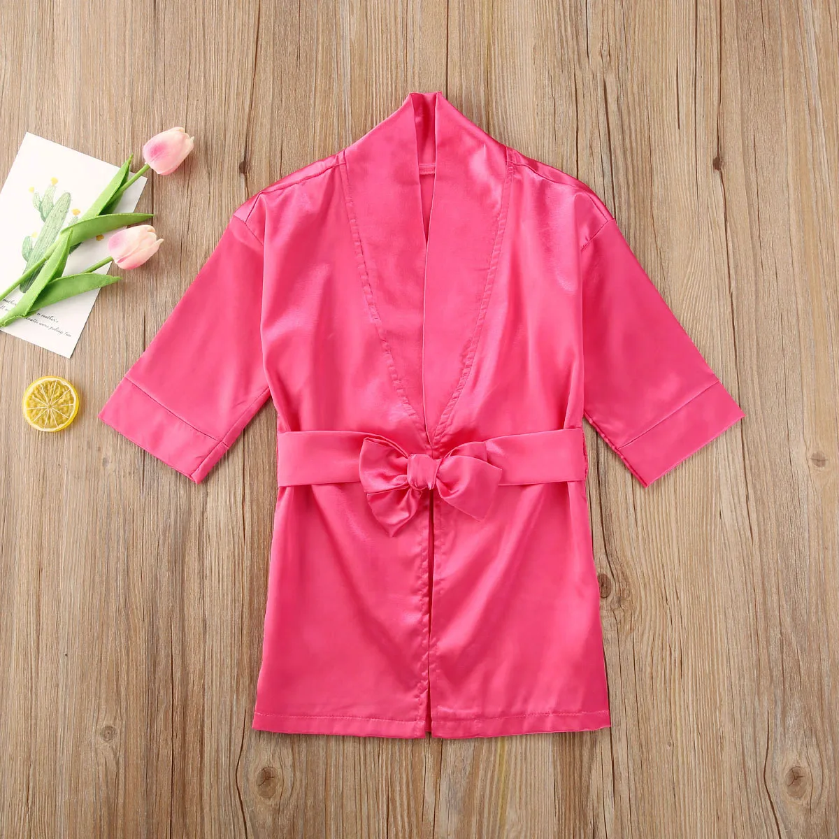 1-6Y Kids Baby Girls Silk Satin Pajamas Sleepwear Bathrobe Long Sleeve Solid Children Pyjamas Nightwear Summer Autumn