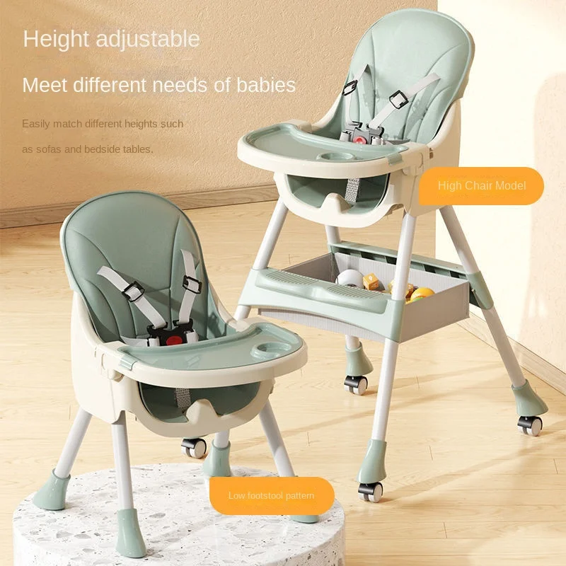1-6Years Baby Highchair Kid Feeding Dining Chair Wheeled Dinin Chaig Tables Multi-function Height-adjust Portable Dining Chair