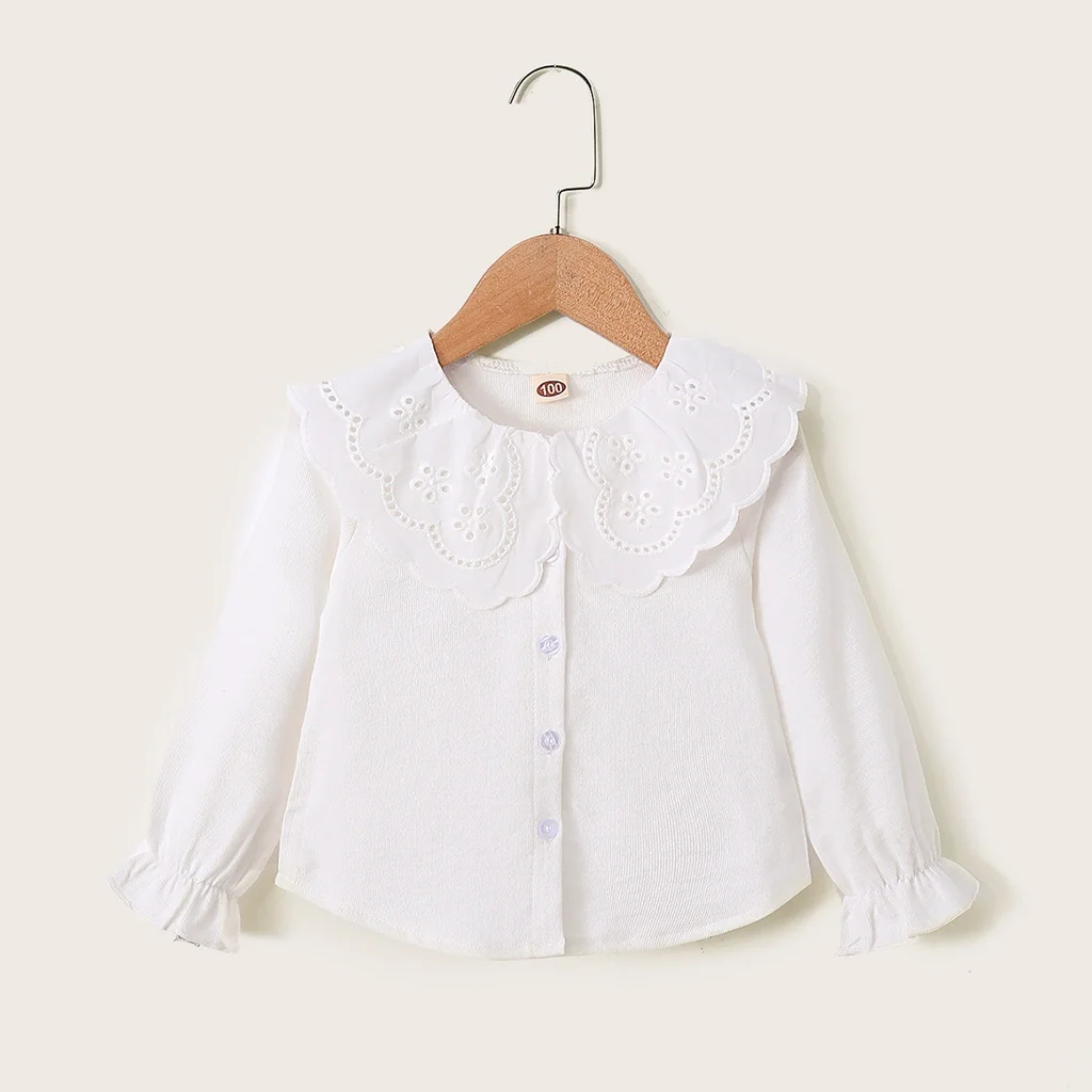 1-6Years Kids Girl Long Sleeve Top Lace Collar Autumn Korean Style White Top Toddler Girl Shirt Clothes