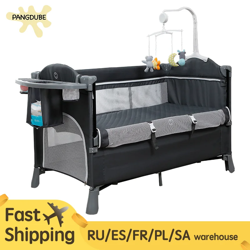120×60cm Baby Crib Foldable Baby Bed with Diaper Table Cradle Rocker Kid Game Bed Portable Baby Crib for 0-6years Kids