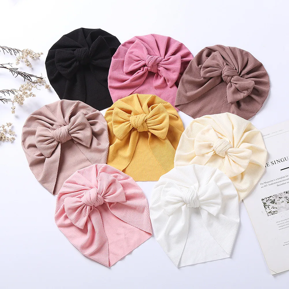 2021 Baby Accessories For Newborn Toddler Kids Baby Girl Boy Turban Cotton Beanie Hat Winter Cap Knot Solid Soft Hospital Caps