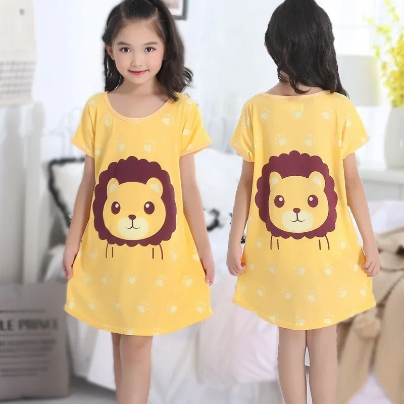 7-8Y New Girls Cotton Dress Summer Kids Girls Cartoon Pajamas Teenager Night Dresses Baby Nightdress Children Clothes
