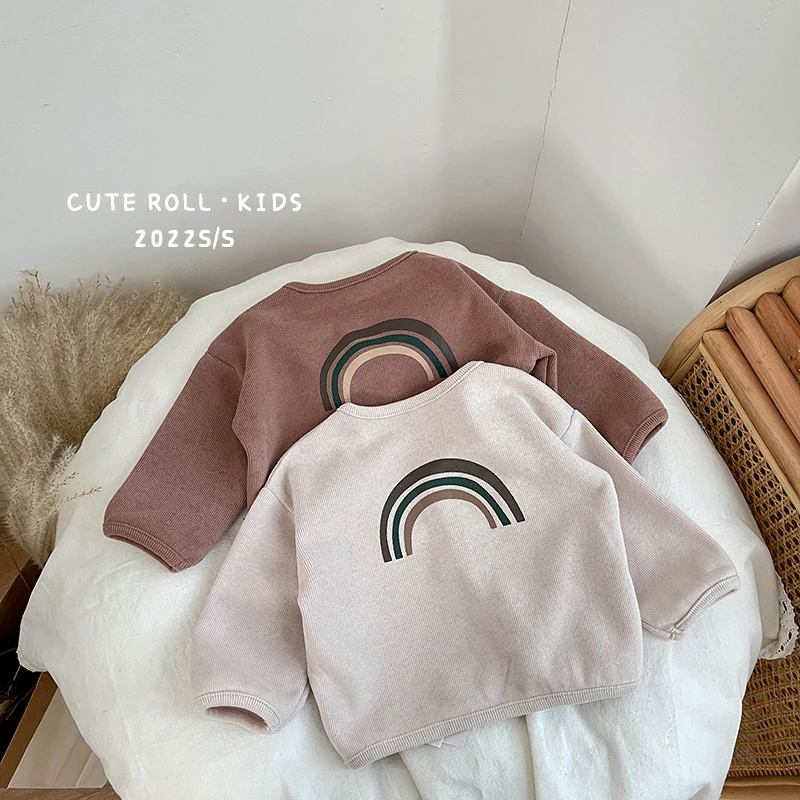 Autumn And Spring Newborn Infant Baby Boys And Girls Coat Long Sleeved Kids Fashion Rainbow Pattern Soft Baby Clothing