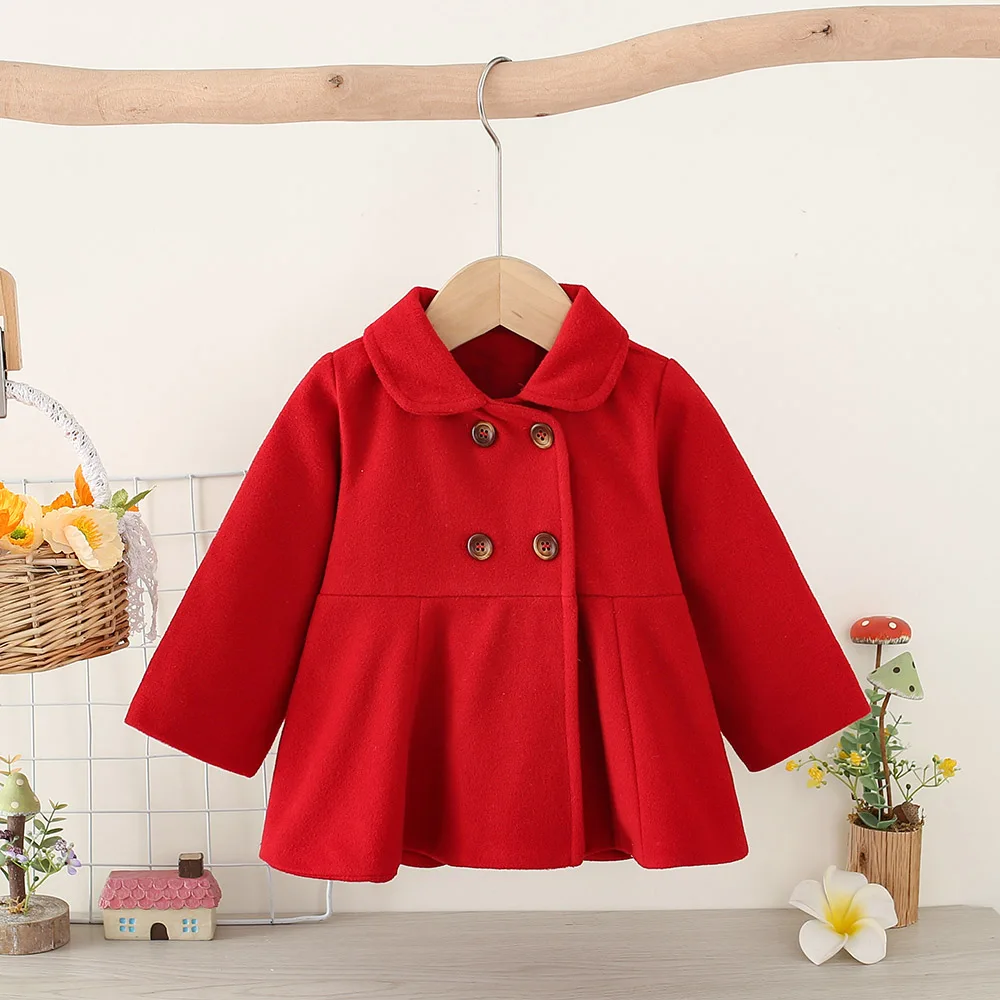Autumn Newborn Girl Long Sleeve Woolen Coat Thickened Polo Collar Children’s Jacket Fashion Double breasted Children’s Clothing