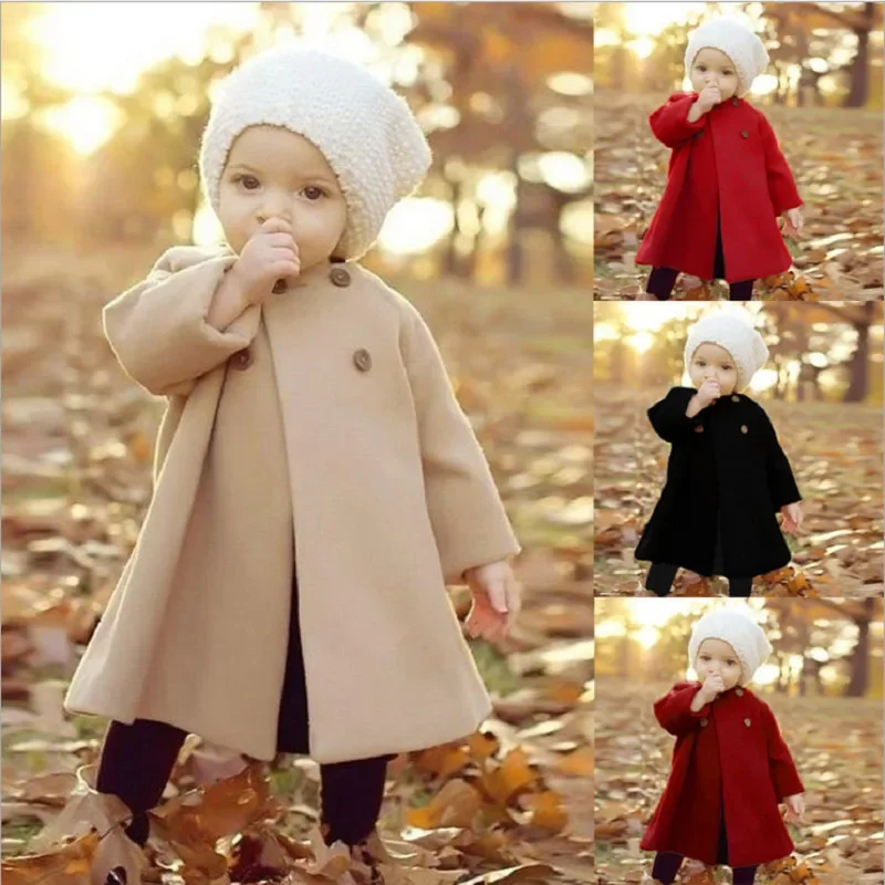 Autumn and Winter New Fashion Solid Color Baby Girls’ Coat Korean Style Children’s Long Sleeve Clothing (0-3 Years Old)