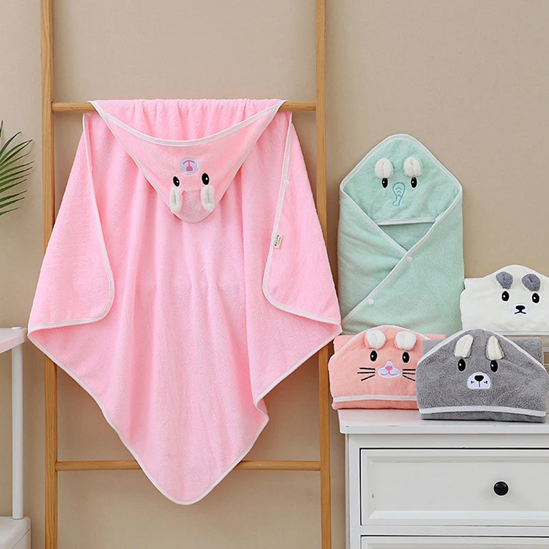 Baby Bath Towel Girl Boy Soft Cartoon Baby Towels Newborn With Hood Coral Fleece Infant Blanket Baby Bathrobe Quilt Washcloth