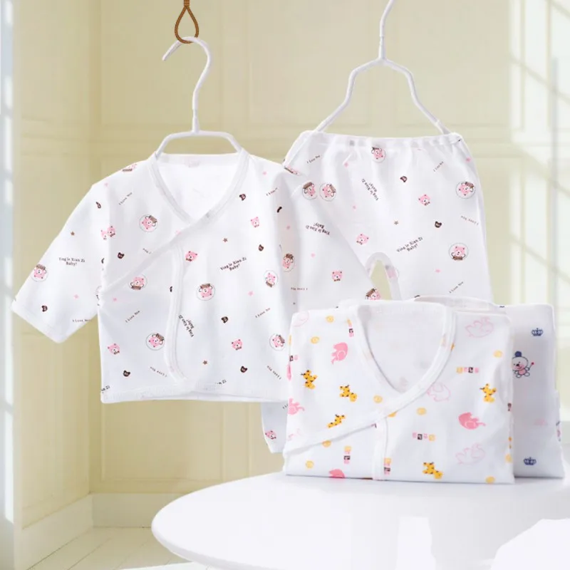 Baby Breathable Cotton Infant Toddler Pajamas Set Cute Cartoon Print Long Sleeve Home Sleepwear Underwear Set for 0-3months