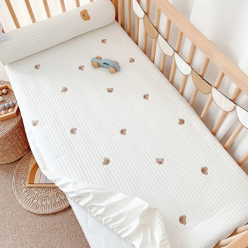 Baby Fitted Sheet Bed Crib Sheet 60×120/70×130 Cotton Quilted Newborn Boys Girls Diaper Mattress Protector Cover Bedding Set