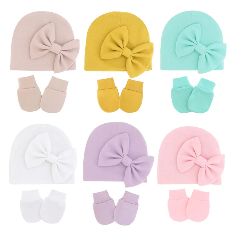 Baby Girl Hat Gloves Set Cotton Newborn Beanie for Girls Accessories Baby Cap Toddler Infant Bonnet Hats New Born Gift