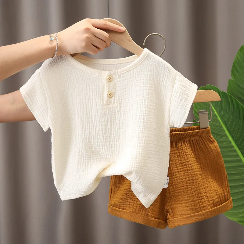 Baby Kids Girls Clothes Short Sets Summer Toddler Boy Cotton T-shirt+Shorts Linen Children Clothing Outfits Suits for 0-5 Years