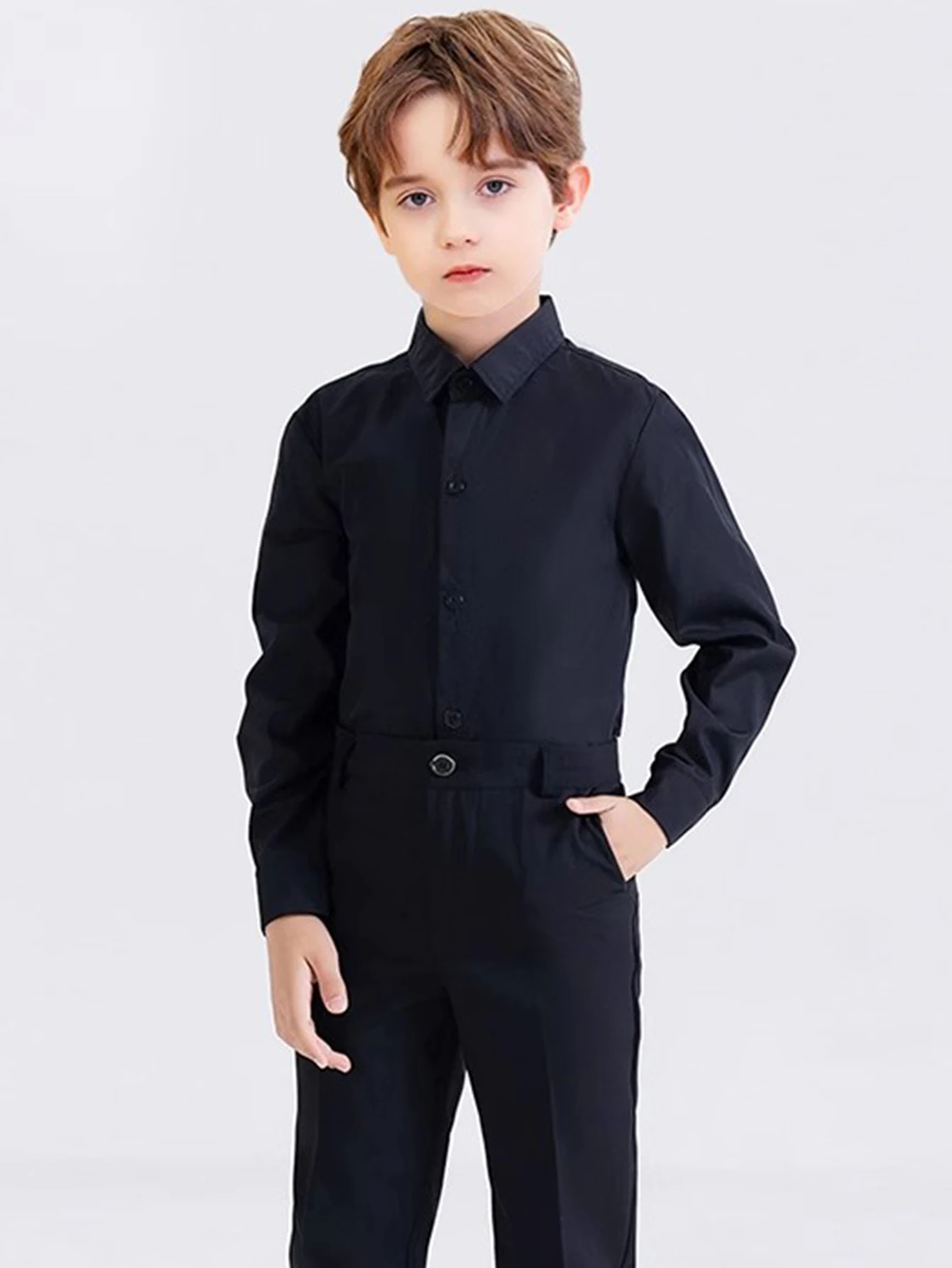 Children Boys Shirts Autumn Fashion Solid color Kids baby Shirts children Clothing Shirt white black Long sleeve 3-12Yrs