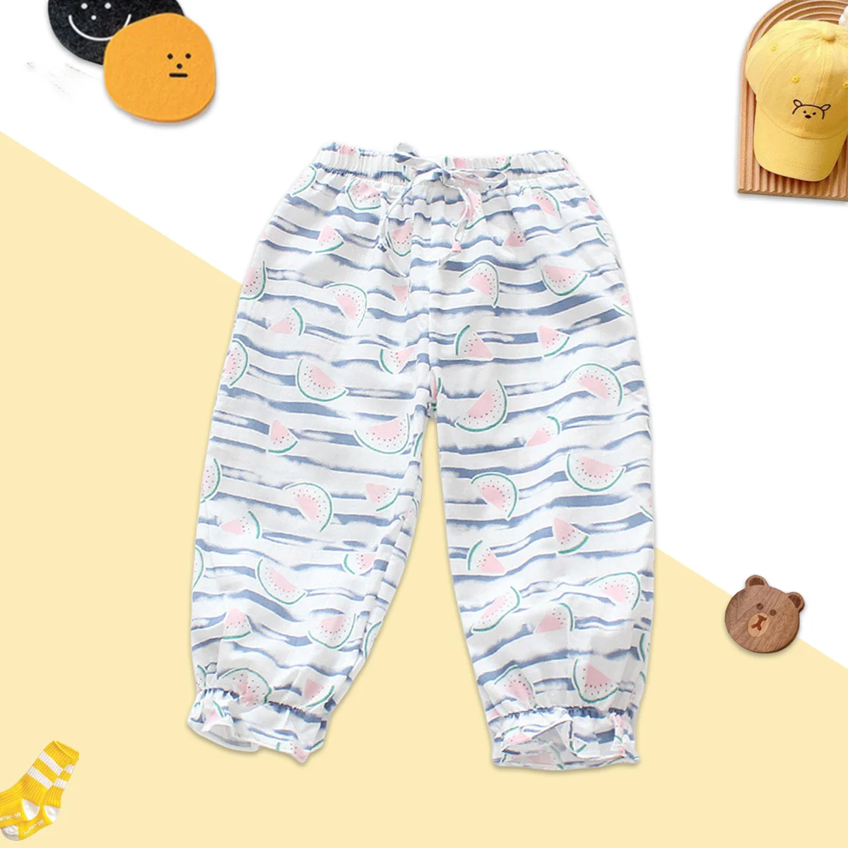 Children’S Comfortable Pants Spring And Summer Cartoon Printed Pants Baby Cow Rib Waist Elastic Casual Pants