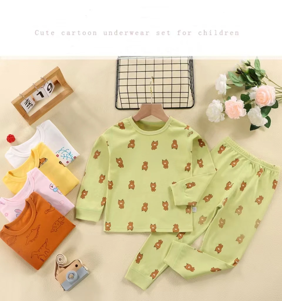 Children’s 2-Piece Cotton Autumn Coat And Trousers Pajamas Baby Boneless Underwear Toddler A Homewear Pajama Set