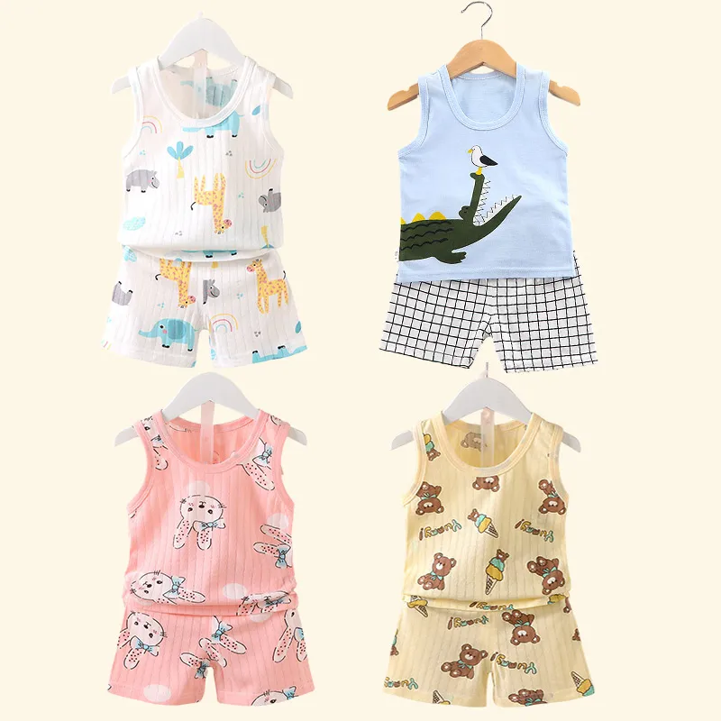 Children’s Clothing Print Sleeveless Tops Shorts Cute Breathable Kids Summer Vest Shorts Set Tank Top for Baby Clothing Children
