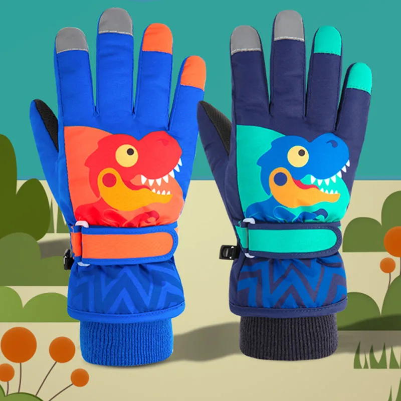 Children’s Ski Gloves Kids Windproof Gloves Plus Velvet Mittens Winter Warm Thick Snowboard Snow Gloves Skiing Riding Boy Mitten