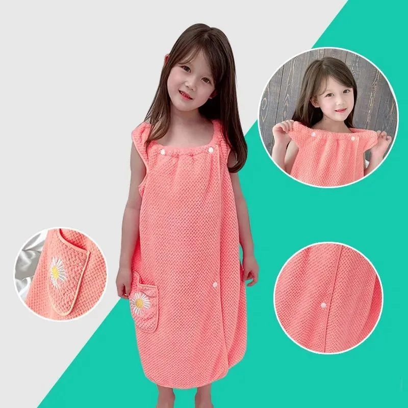 Children’s bathrobe bath towel super soft wrapped shower skirt coral velvet children’s bathrobe soft comfortable beach towel
