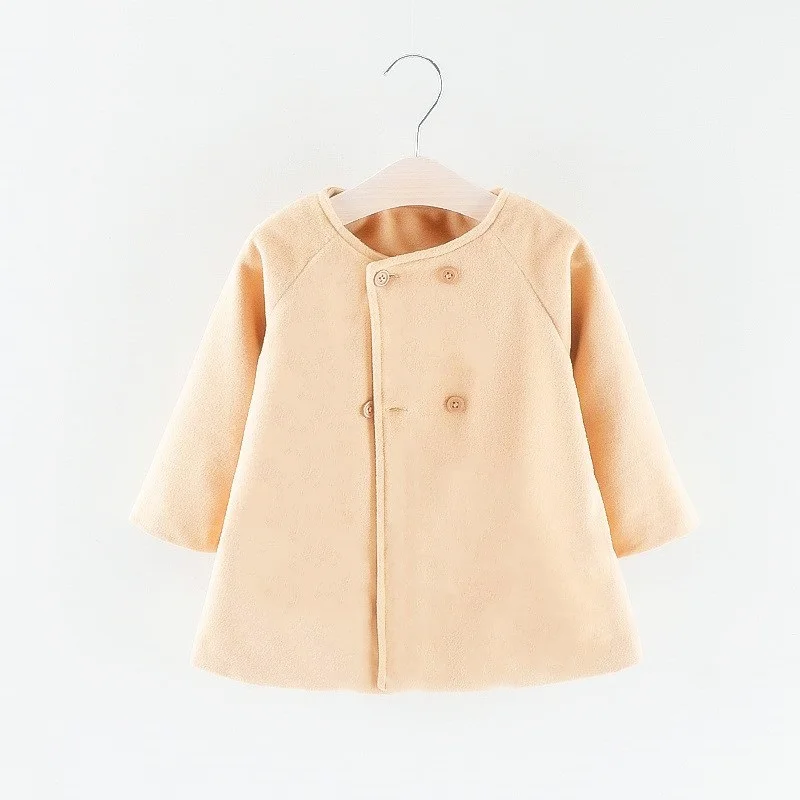 Children’s outerwear spring and autumn double breasted round neck long sleeved cape style woolen children’s coat