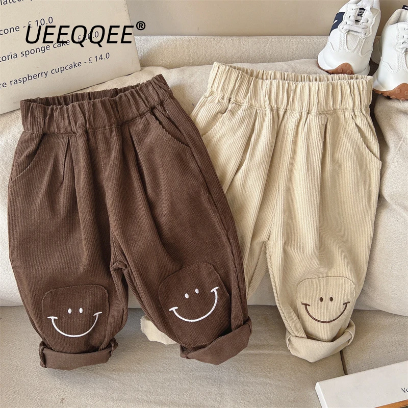 Corduroy Embroidery 2023 Spring Autumn New Children Pants Casual Boys Girls Trousers Korean Toddler Wear Kids Clothing For 1-10Y