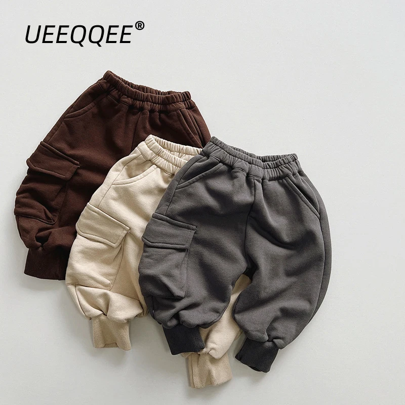 Cotton Pocket 2023 Spring Autumn New Children Cargo Pants Casual Boys Trousers Loose Sport Toddler Wear Kids Clothing For 1-8Y