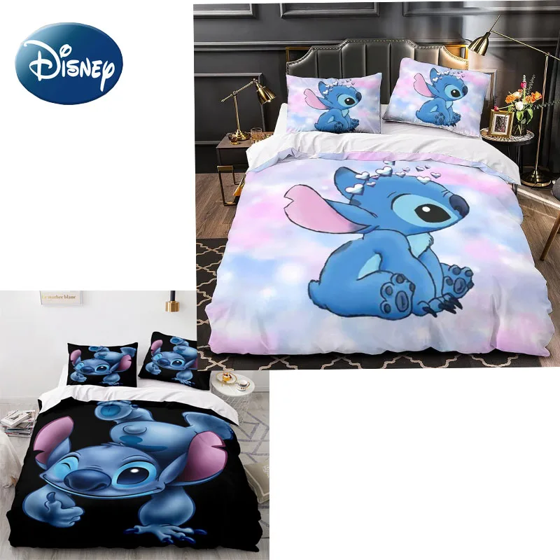 Disney Stitch Cartoon 3D Printed Bed Sheets Three-piece Children’s Home Textile Set Quilt Cover Pillowcase