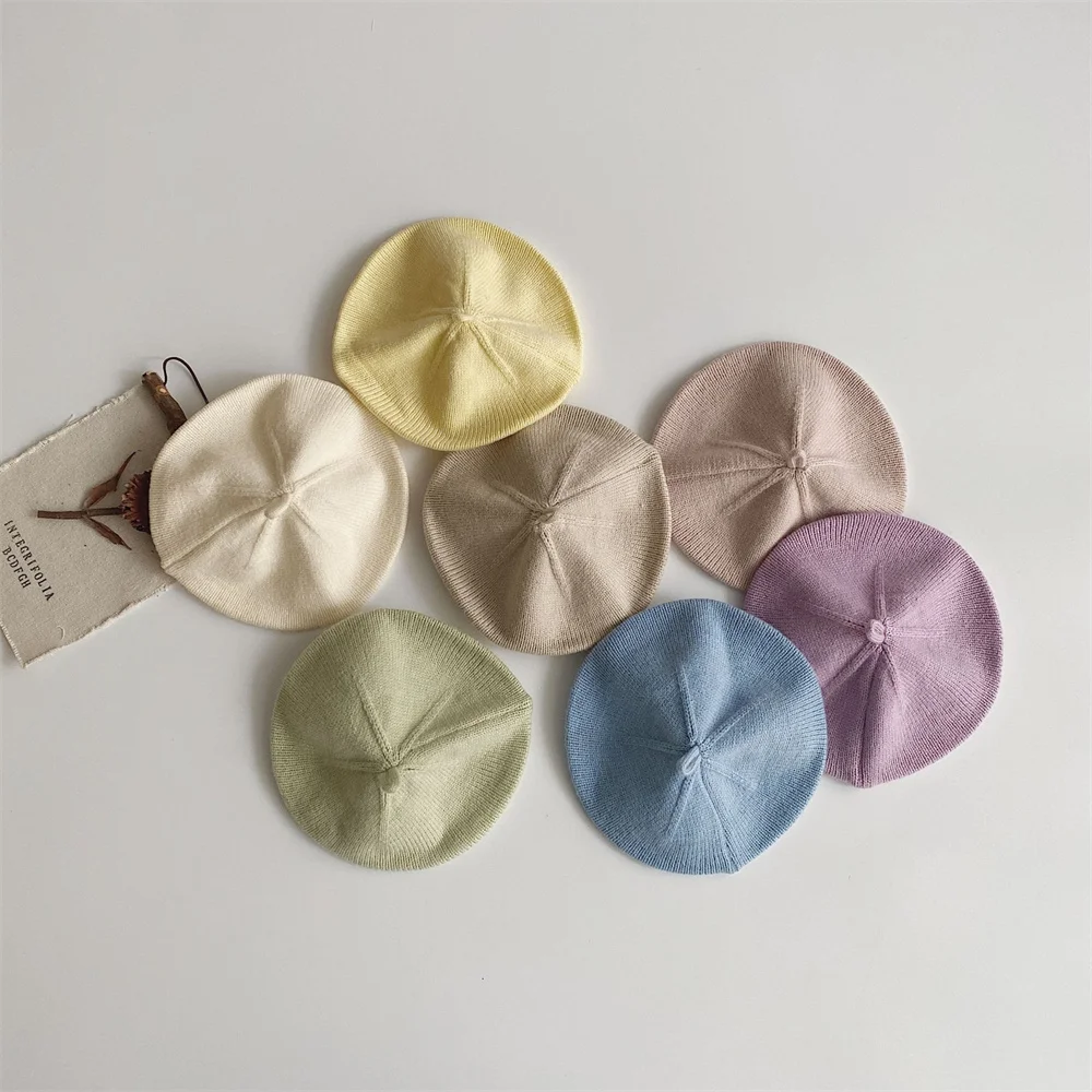 Fashion Baby Knitted Beret Hat Solid Color Children’s Warm Hats Autumn Winter Painter Cap For Girls Kids Bonnet Accessories