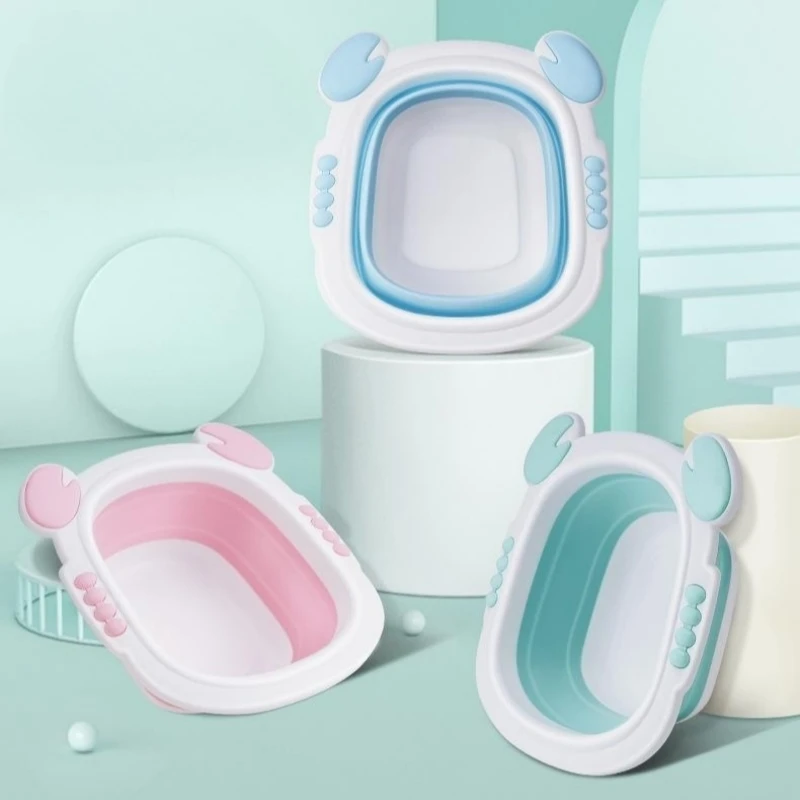 Folding Baby Bath Tub Portable Bath Bucket Anti-Slip Bottom Newborn Baby Swim Tubs Portable Children Non-Slip Kids Bathtub