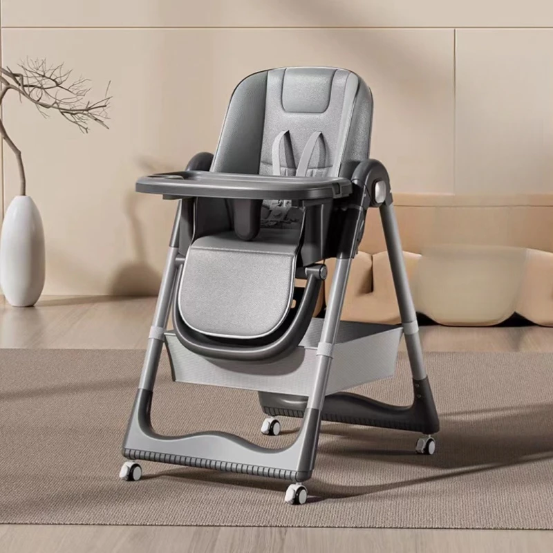 Folding baby silent wheel dining chair Baby seat can sit and lie light multi-functional chair lift