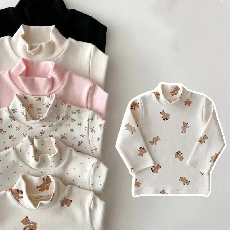 Girls Print Turtleneck T-Shirt Spring And Autumn Children’s Cotton Long-Sleeve Basic Shirts Baby Kids Clothes New Top Tees