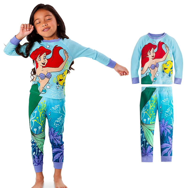 Kids Pajamas Sets Mermaid Sleeping Beauty Baby Girls and Boys Clothes Pijamas Cartoon Sleepwear Cotton Set