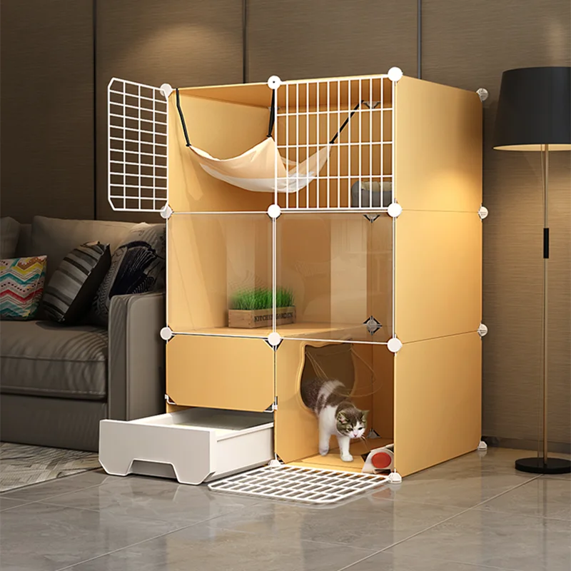 Metal Wire DIY Cat Cages Plastic Transparent Small Pet Playpen Fences House Cat Villa with Toilet Large Exercise Place Crate