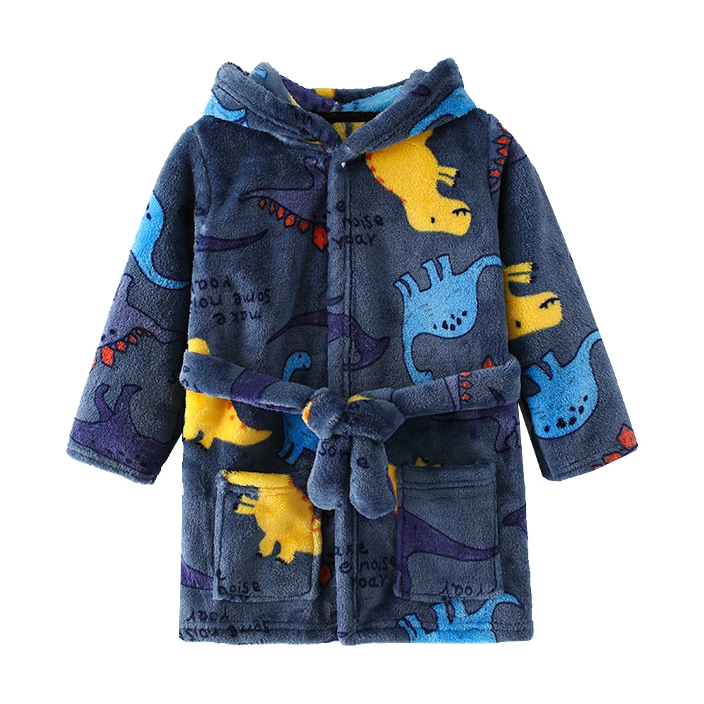 New Autumn and Winter Children’s Bathrobe Plush Dinosaur Cartoon Flannel warm Pajamas Baby Nighty
