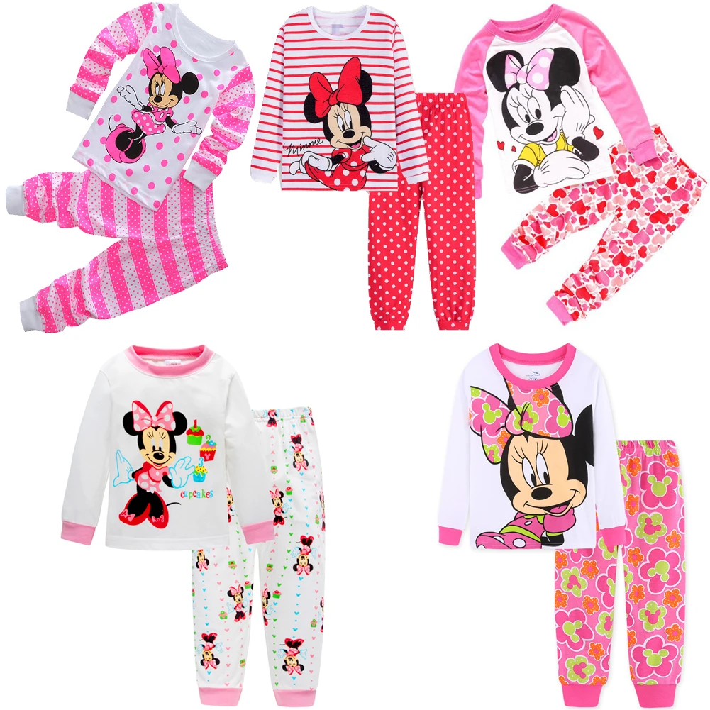 New Spring Autumn Children’s Clothing Sets Minnie Many styles girl Sleepwear Kids Pajamas Set Baby Girls Cotton Cartoon Pyjamas