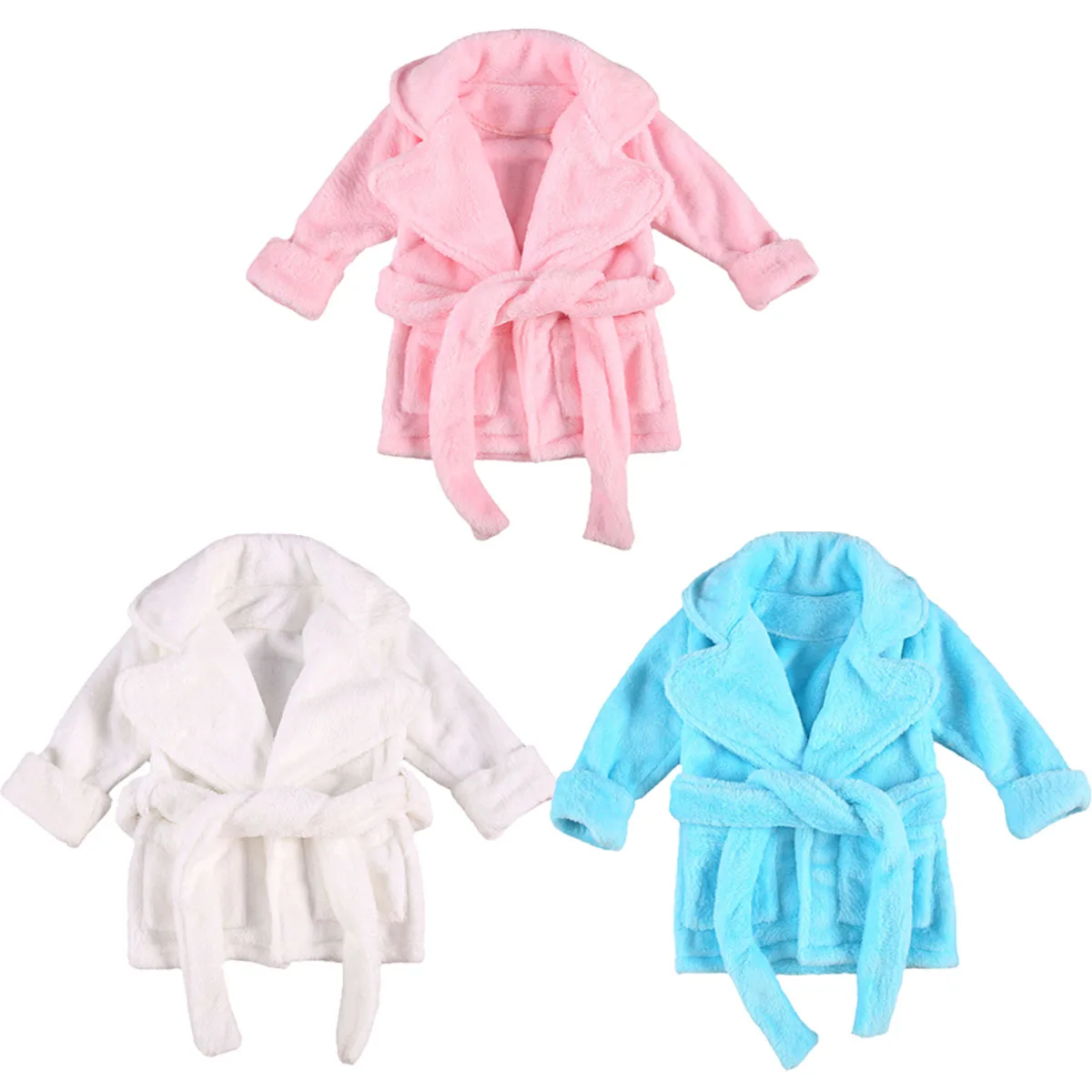 Newborn Baby Boy Girls Flannel Bathrobe Solid Infant Kids Spa Towel Long Sleeve Lapel Robe Beach Towels With Belt And Pocket