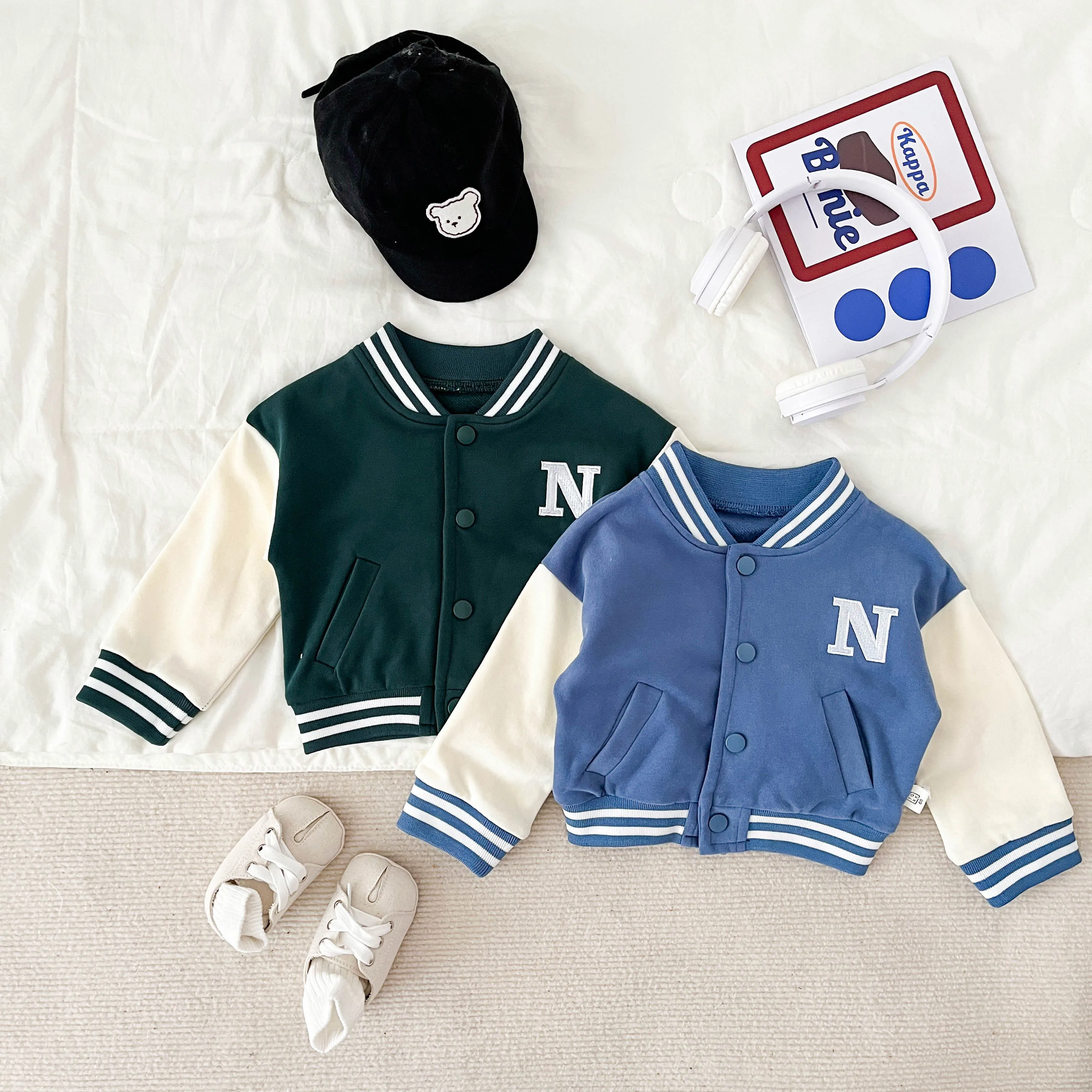Newborn Baby Boys Spring and Autumn Coat Cotton Korean Hip Hop Letter O-neck Travel Fashion Zippered Soft Long Sleeved Casual