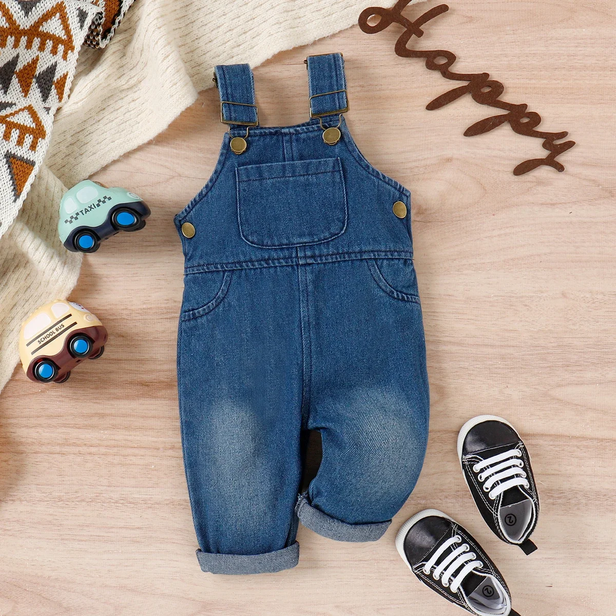 PatPat Baby Boy/Girl Blue Denim Overalls Pants Suitable for Summer Season Soft and Comfortable Perfect for Outings