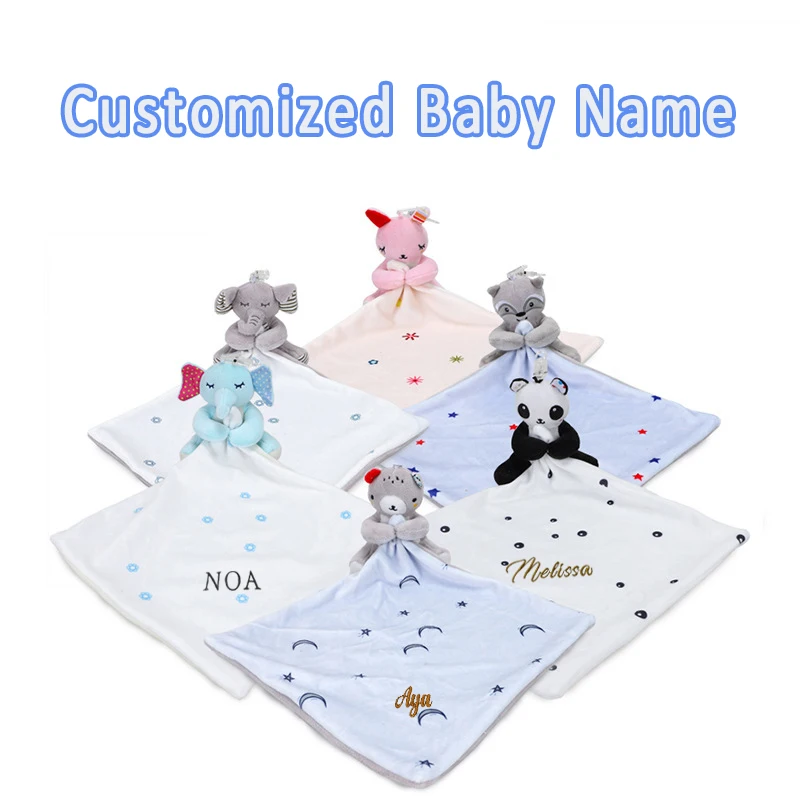 Personalized Baby Comforter Name Security Blanket Baby Cuddle Towel Bib Custom Baby Blanket Newborn Accessories Newborn Items