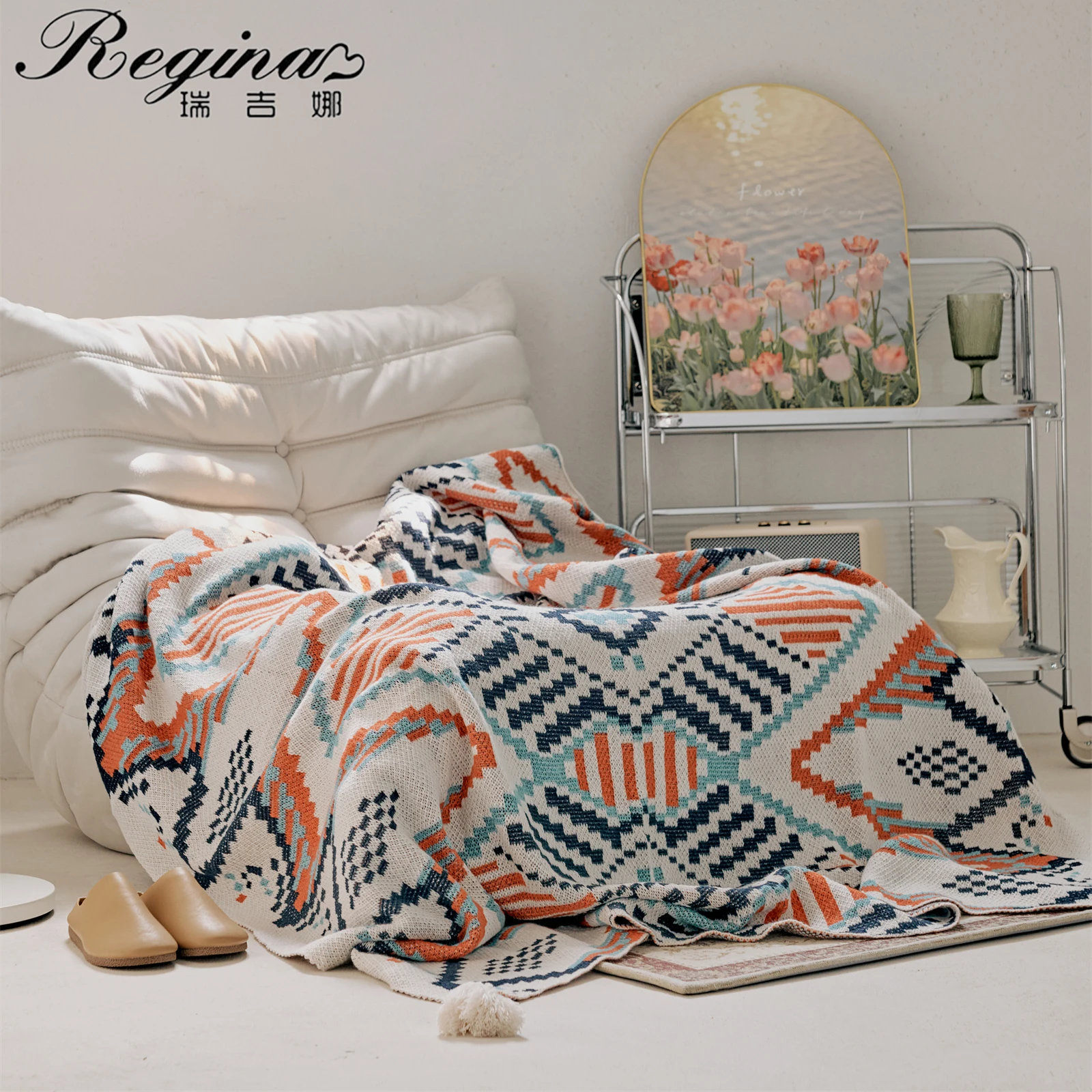 REGINA Brand Boho Geometric Design Balnkets Summer Thin Breathable Children Adult Bed Quilt Blanket Bohemian Decor Sofa Blanket