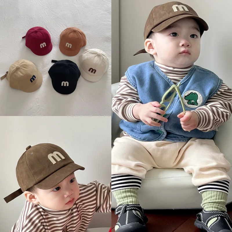 Solid Letter Baseball Cap for Baby Summer Soft Cotton Sun Hat for Infant Boy Girl Korean Adjustable Short Brim Kids Peaked Caps
