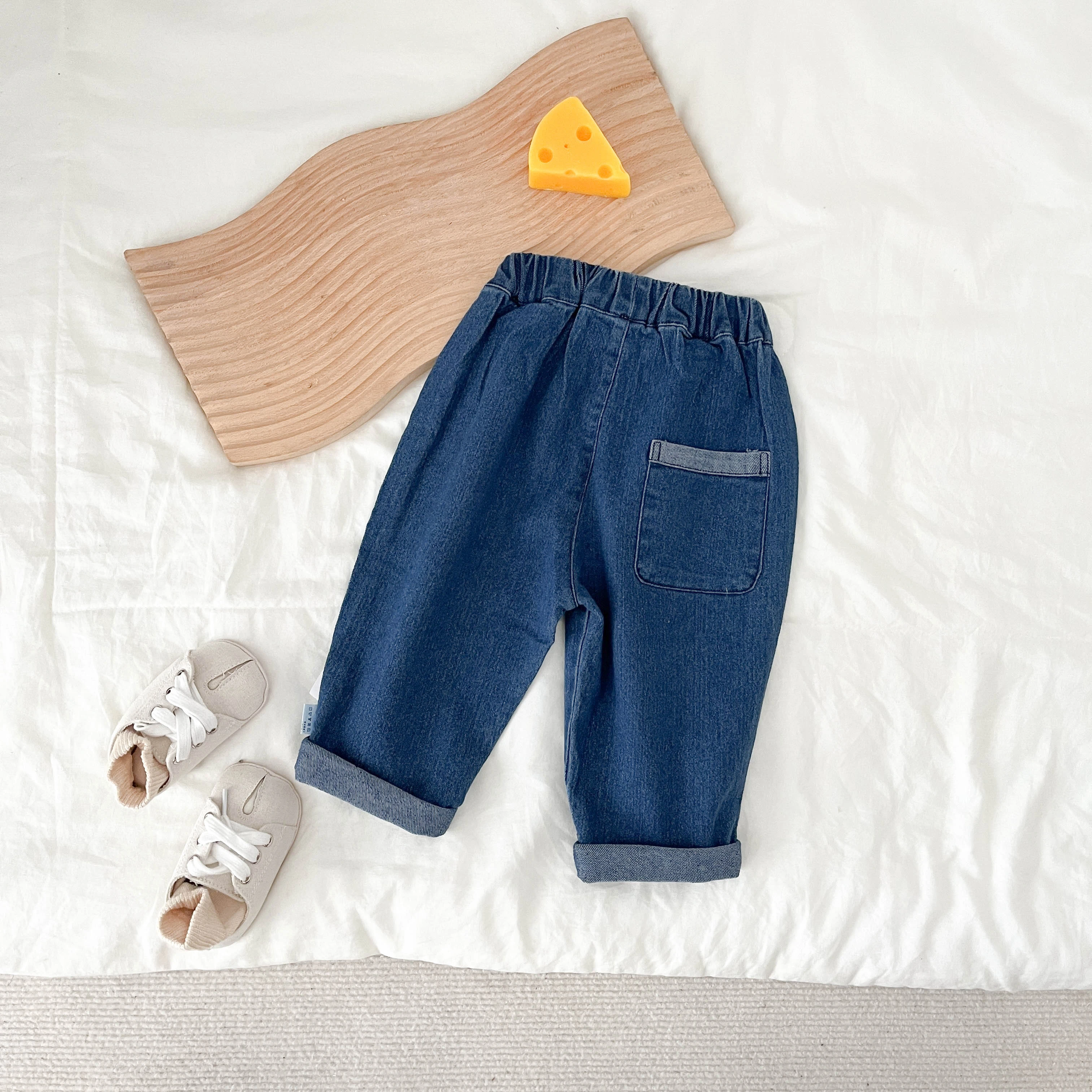 Spring And Autumn Newborn Baby Boys And Girl Denim Trousers Korean Fashion Sports Travel Elastic Waist Simple Ribbed Soft Casual