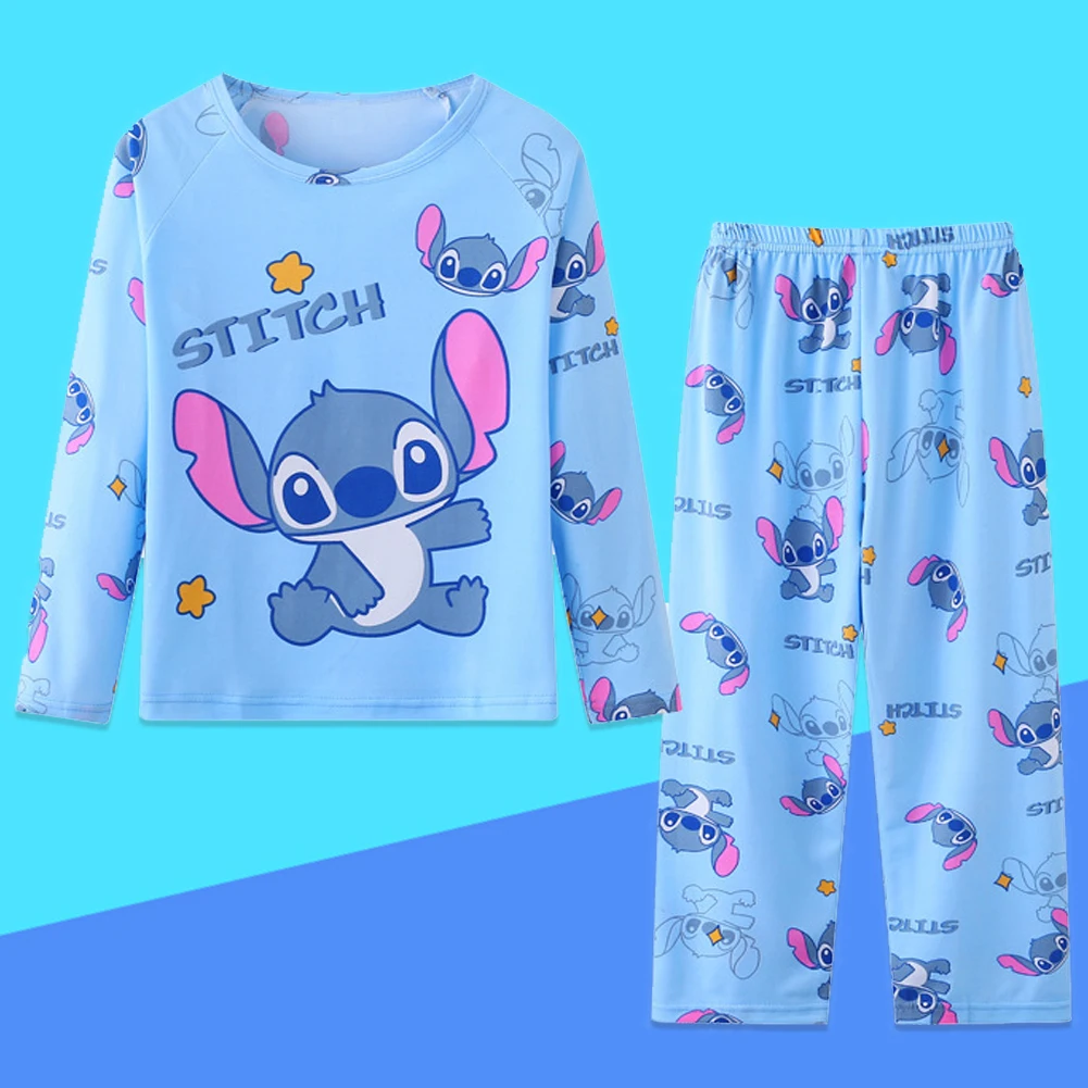 Spring Autumn Children’s Clothing Sets Stitch Cartoon Boy Sleepwear Long sleeved Clothes Kids Pajamas Set Baby Girls Pyjamas