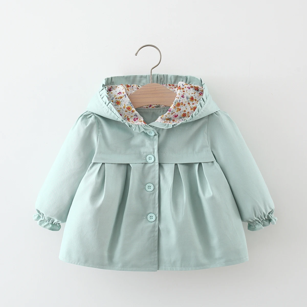 Spring and Autumn Girls Long sleeved Solid Color Hooded Windproof Coat Top Children’s Wear Jacket Mid length Korean Edition