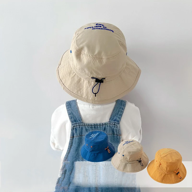 Summer Quick-Dry Bucket Hat for Baby Solid Color Letter Kids Fisherman Cap UV Protection Children Panama Sun Hats