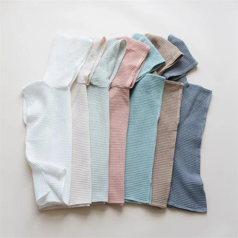 Toddler Baby Hooded Bath Towels Newborn Waffle 100% Cotton Soft Breathable Bathrobe Kids Beach Towels Boy GirI Infant Bath Robe