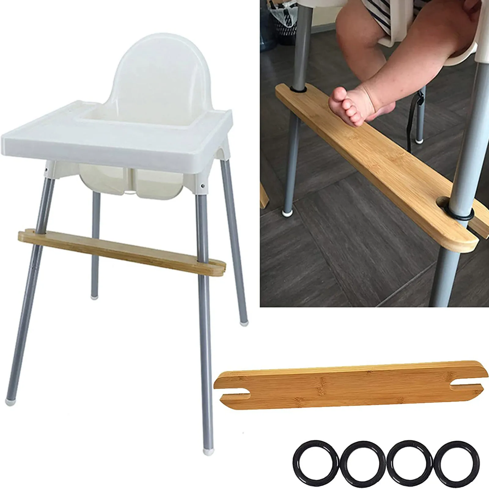 Toddler Highchair Footrest Safe Non-Slip Natural Bamboo High Stool Footboard Great Gift Rings Baby Footstool