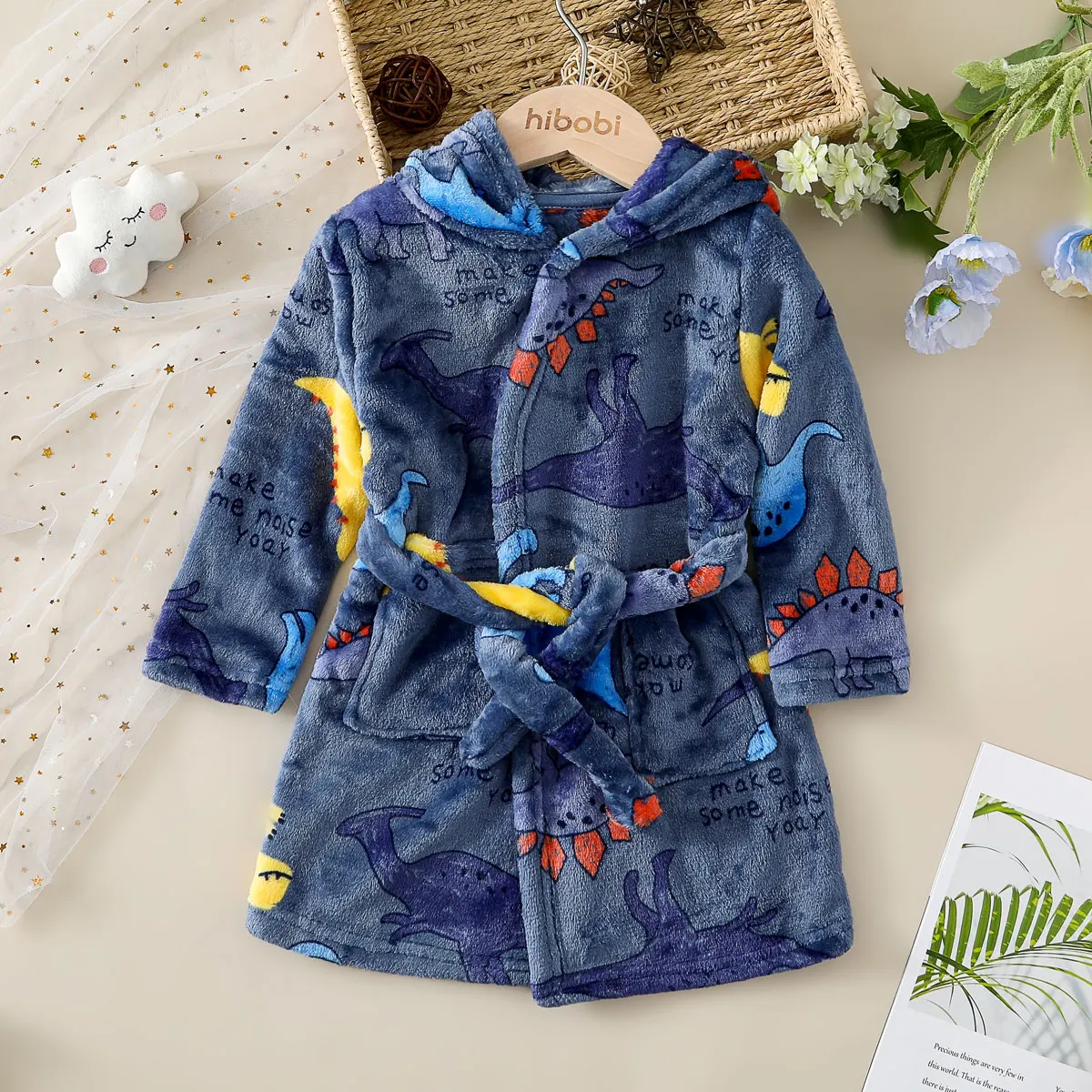 hibobi Autumn And Winter Baby Men’s And Women’s Home Clothes Bathrobes Pajamas Fashionable Cartoon Hooded Children’s Nightgowns