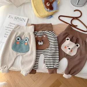 0-1 Year Old Baby Cartoon Big PP Pants for Autumn Boys Aged 0-2 with Cartoon High Waist and Belly Protection Pants