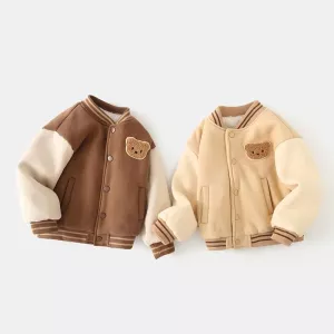 0-5 Y Autumn and Winter Baby Clothes Plush Baseball Jacket Cotton Jacket Clothing Girls Babies Boys Thick Top Children's Hoodie