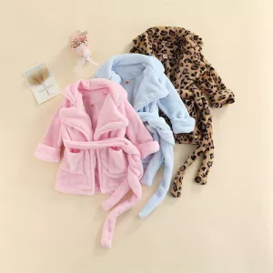 0-6Y Baby Plush Robe Sleepwear Boys Girls Autumn Winter Clothing Long Sleeve Belted Bathrobe Toddler Kids Pajamas