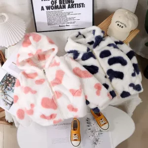 0-8 Years Old Autumn and Winter Hooded Sweater for Boys and Girls Warm Plush Jacket Cute Plush Thick Sweater Jacket Coat